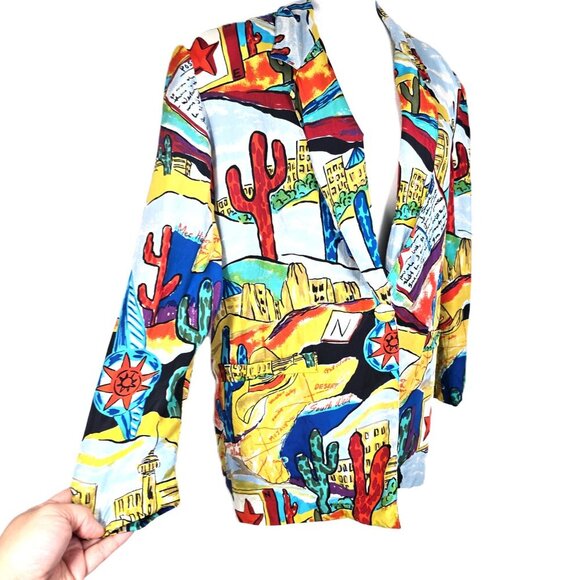 Vintage CAROL HORN Workshop Silk Desert Cactus Oversized Slouch Blazer Jacket - Picture 7 of 11